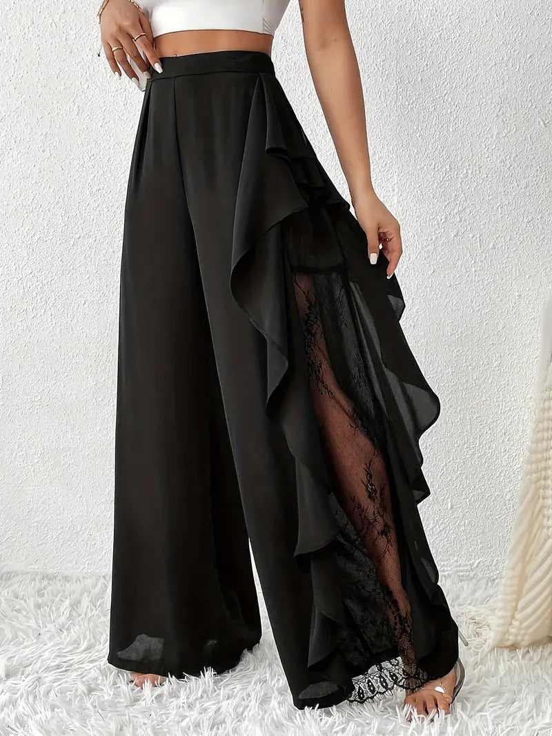 Dorice -Pantalon large élégant avec bordure en dentelle