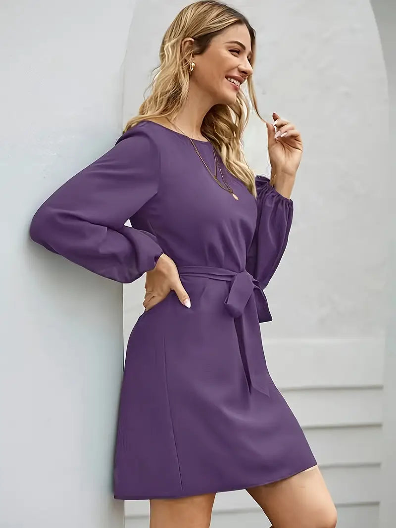 Chantal - Robe pour femme avec manches lanternes et ceinture