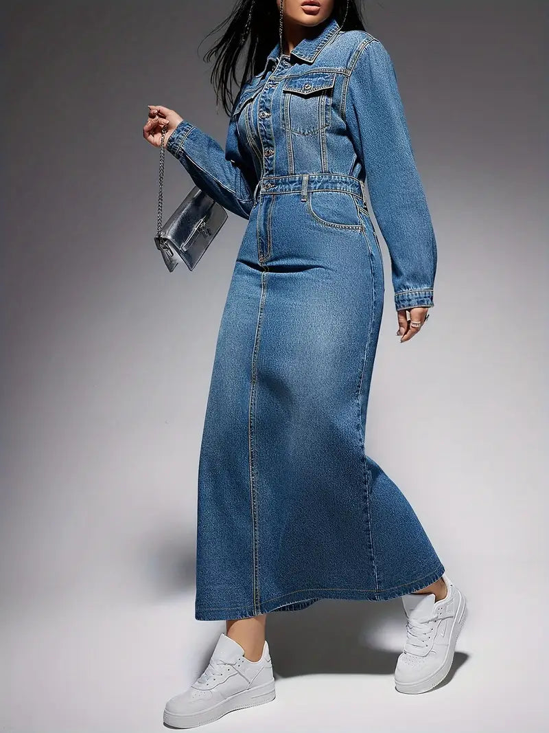 Lydia - Robe élégante à manches longues en jean pour femme