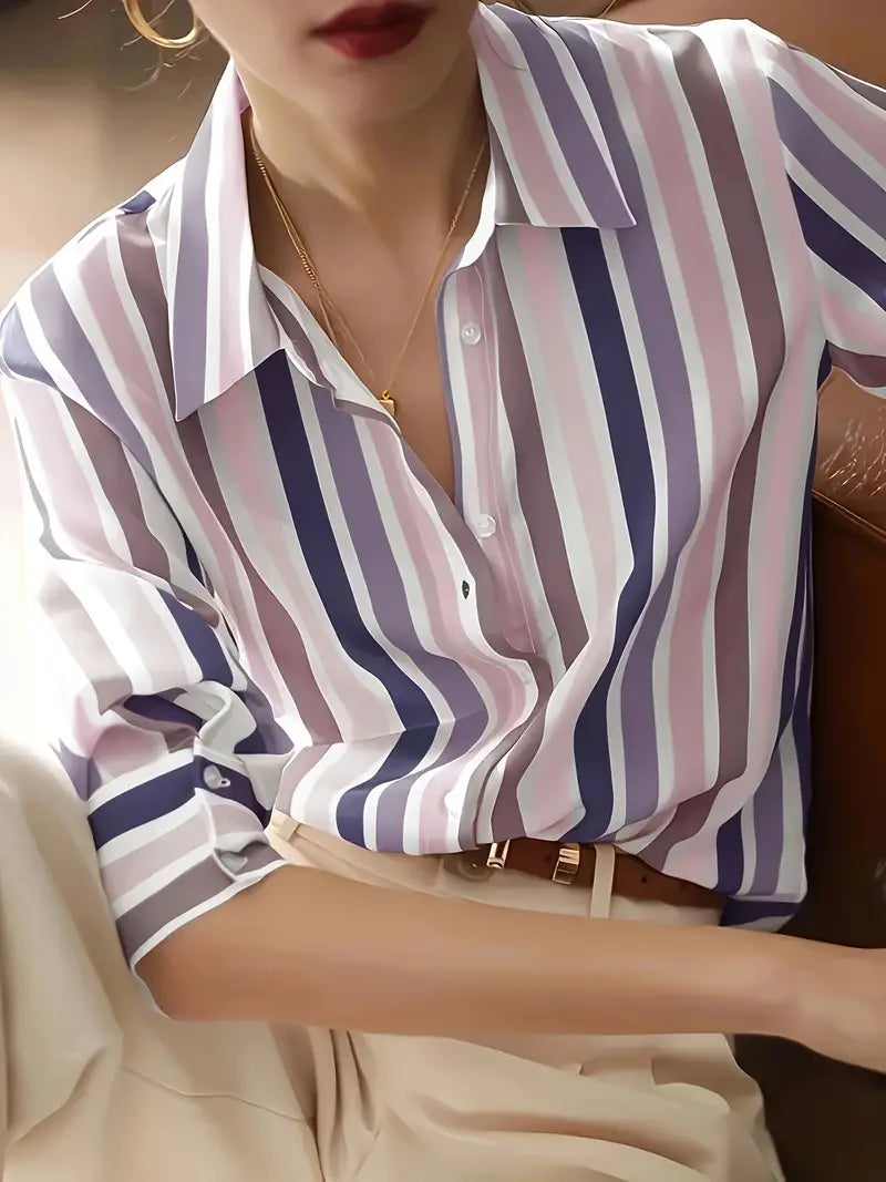 Dovie - Chemise boutonnée décontractée à rayures pour femme