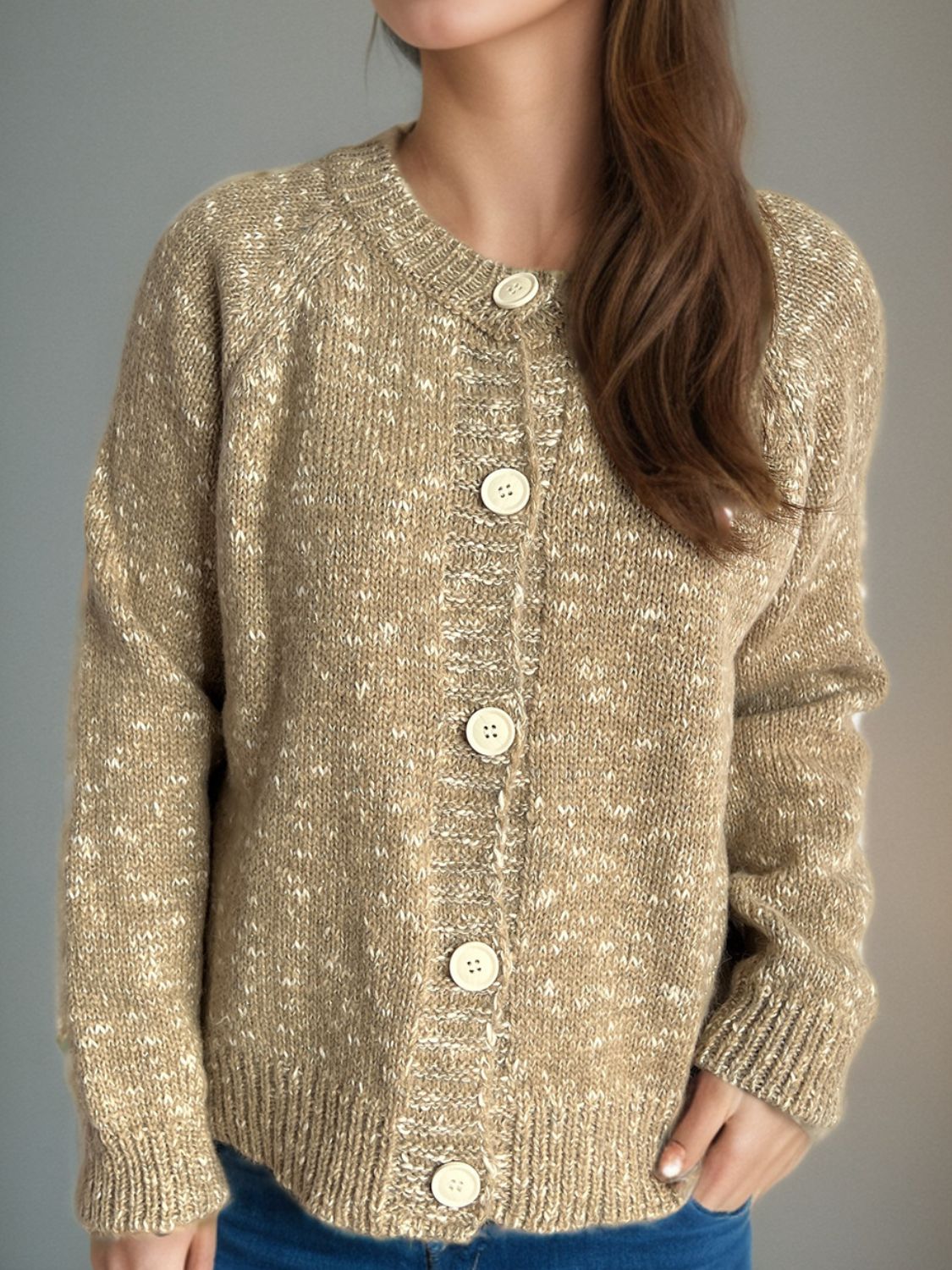 Callie - Cardigan élégant à manches longues et boutons façon chiné