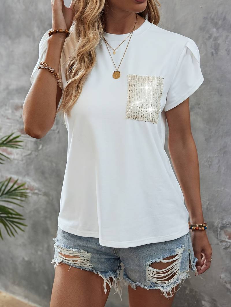 Shane - Top chic à manches pétale et poche à sequins
