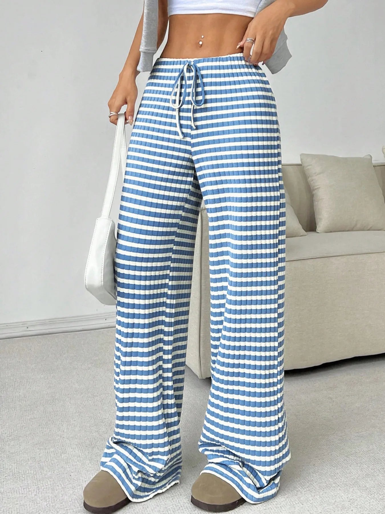 Cecily - Pantalon large à rayures avec cordon de serrage