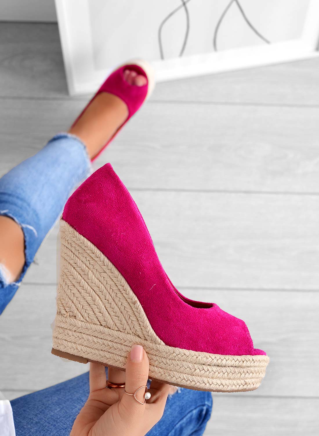 Arya - Espadrilles en daim à semelle compensée