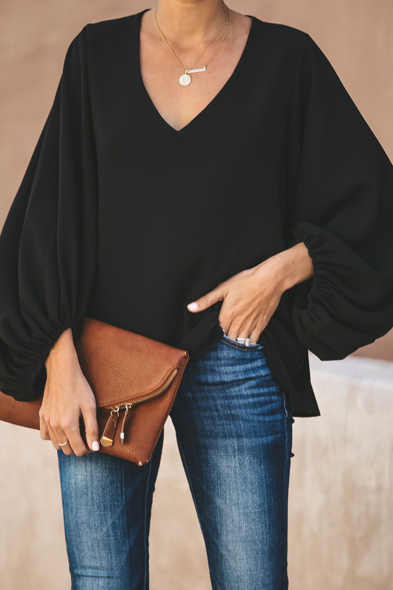 Kate - Blouse casual ample à manches longues et col en V