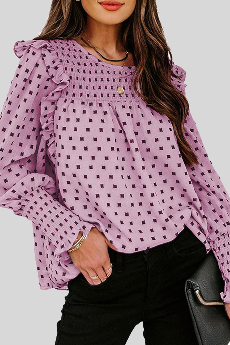 Estella - Blouse chic imprimée à manches longues bouffantes