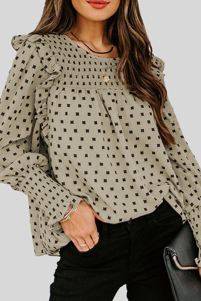 Estella - Blouse chic imprimée à manches longues bouffantes