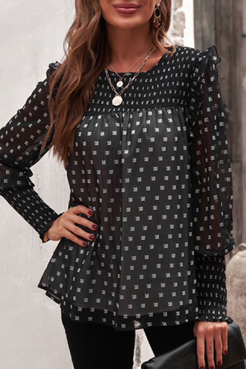 Estella - Blouse chic imprimée à manches longues bouffantes