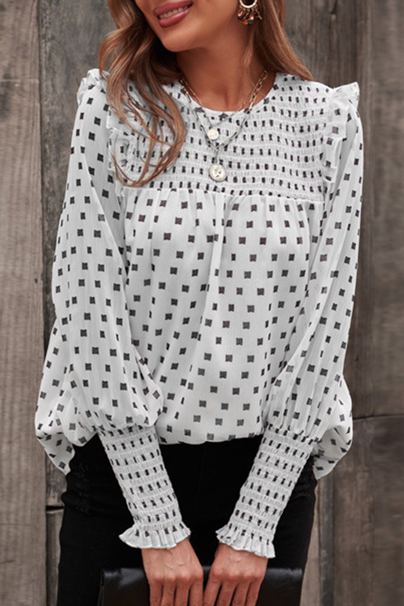 Estella - Blouse chic imprimée à manches longues bouffantes