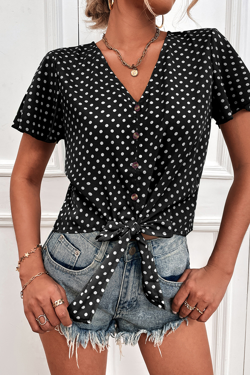 Raina - Blouse en dentelle à col en V et à pois