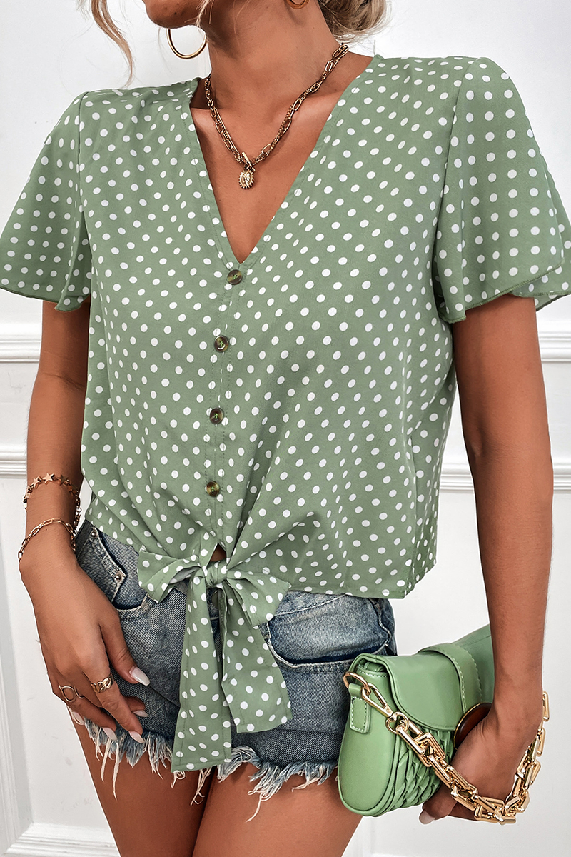 Raina - Blouse en dentelle à col en V et à pois