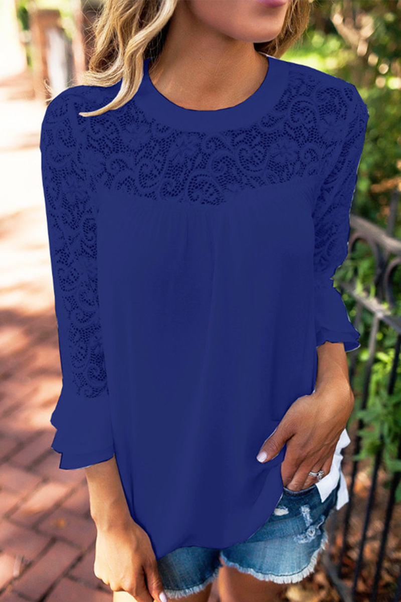 Belle - Blouse casual en dentelle avec col rond