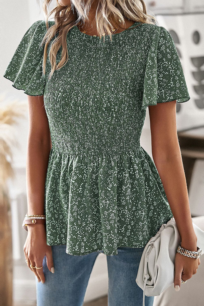 Louisa - Blouse fleurie stylée à manches courtes avec ourlet à volants
