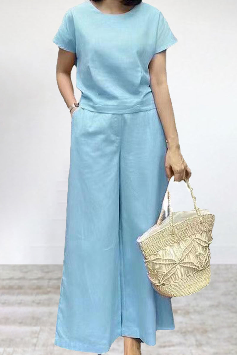 Seren - Ensemble décontracté t-shirt col rond et pantalon large