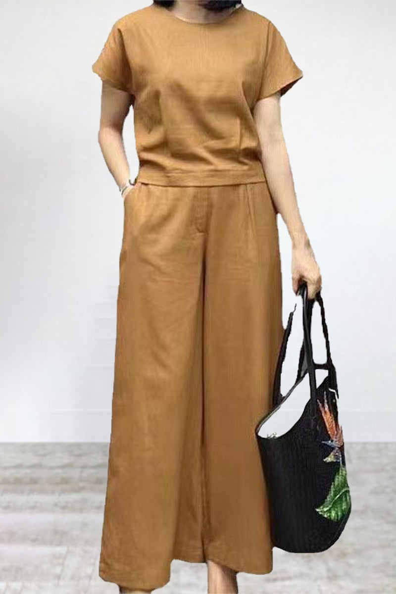 Seren - Ensemble décontracté t-shirt col rond et pantalon large