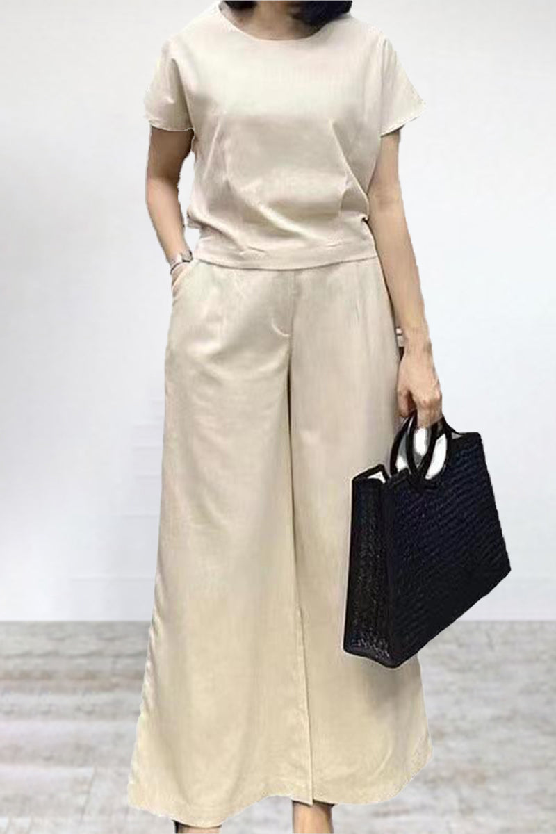Seren - Ensemble décontracté t-shirt col rond et pantalon large