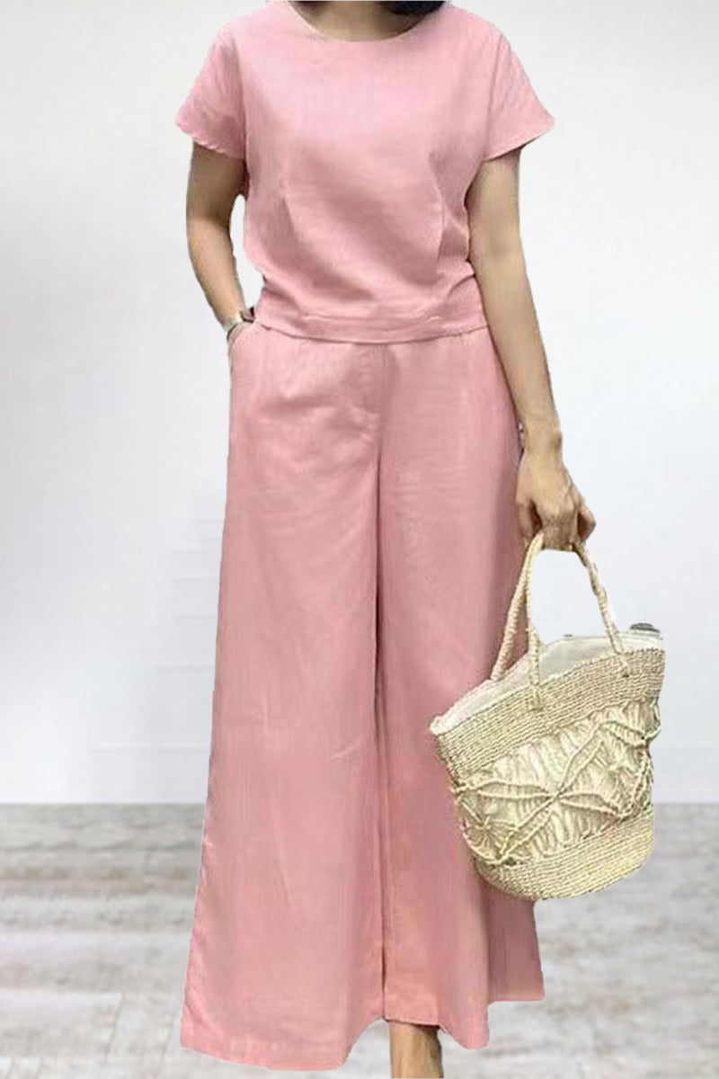 Seren - Ensemble décontracté t-shirt col rond et pantalon large