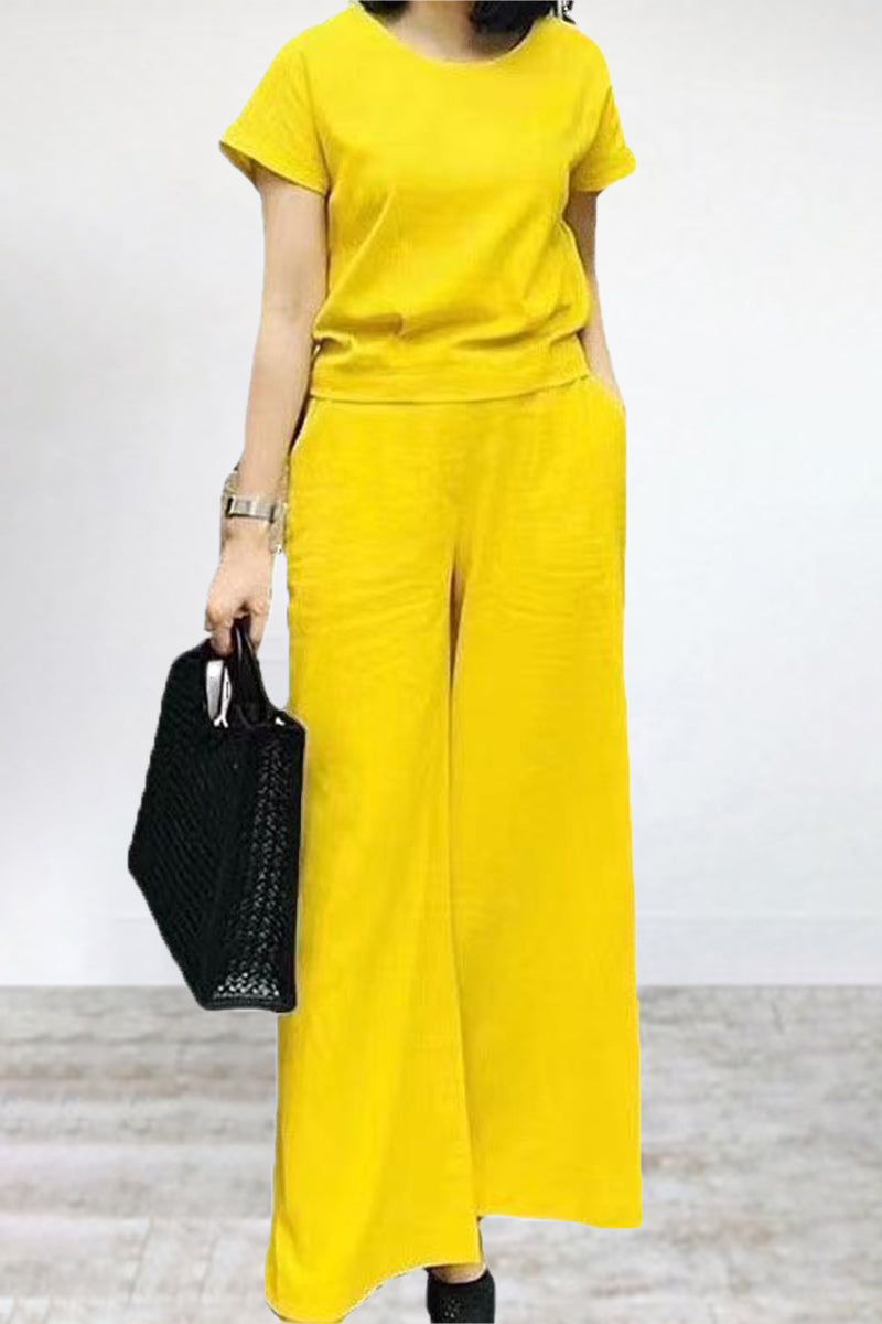 Seren - Ensemble décontracté t-shirt col rond et pantalon large