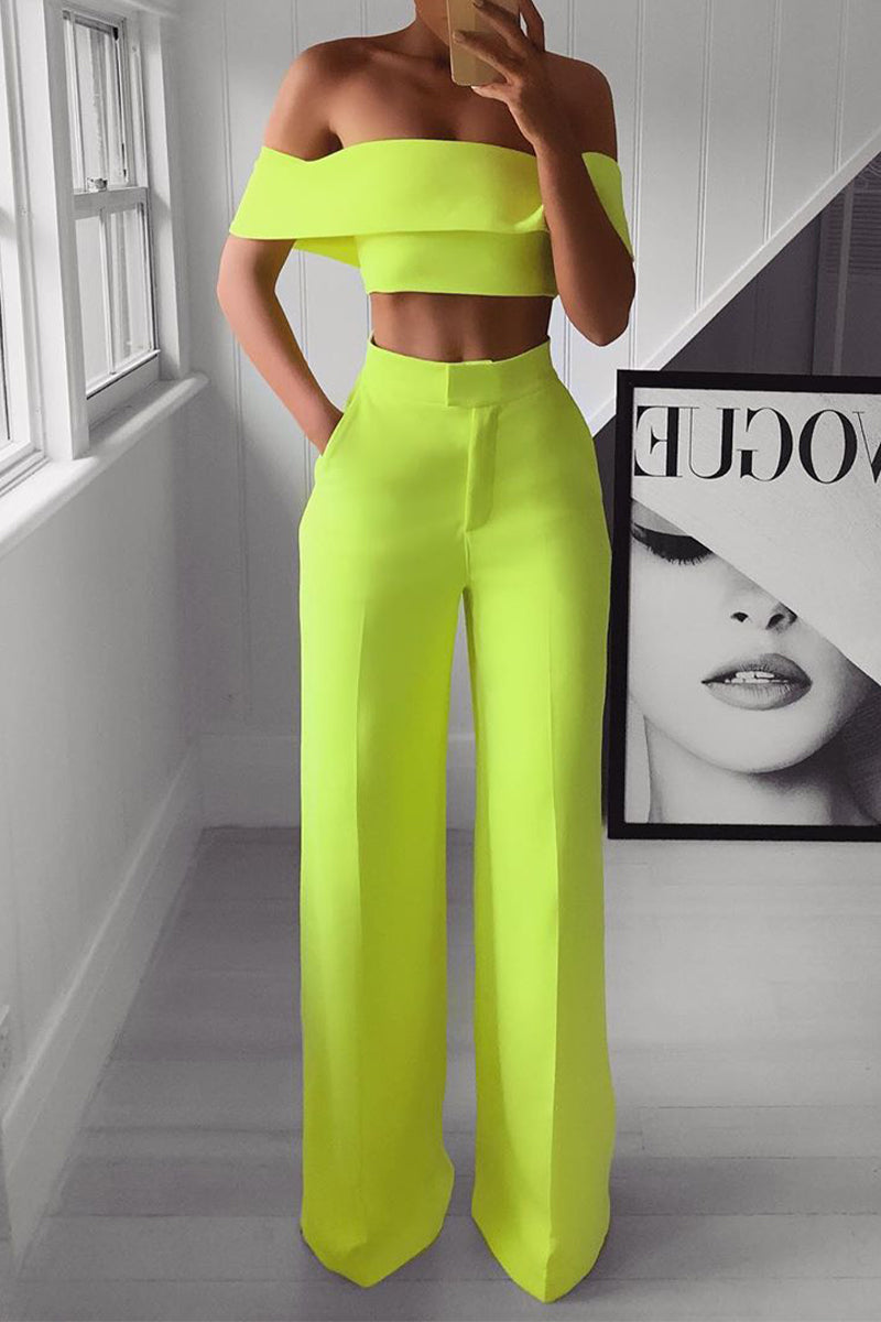 Sofia - Ensemble élégant crop top épaules dénudées et pantalon taille haute