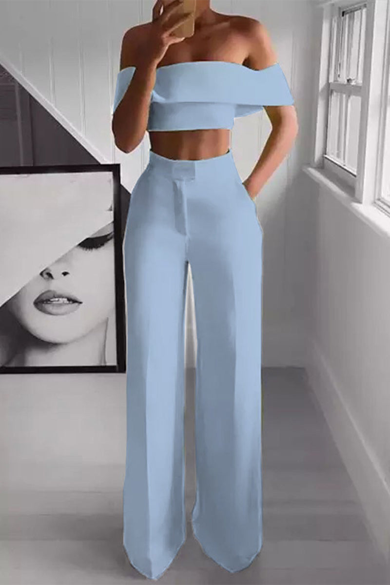 Sofia - Ensemble élégant crop top épaules dénudées et pantalon taille haute