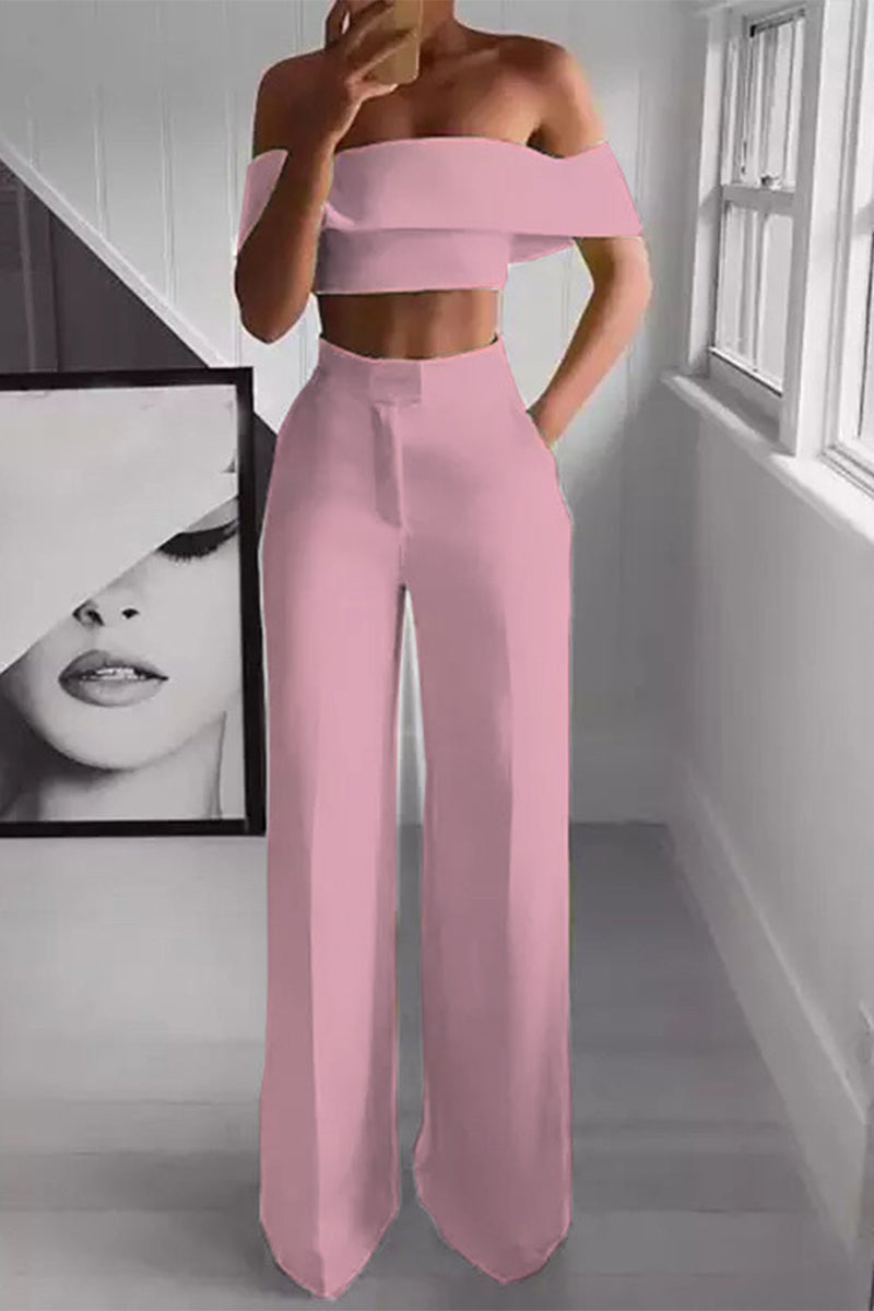 Sofia - Ensemble élégant crop top épaules dénudées et pantalon taille haute