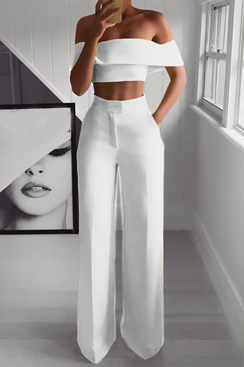 Sofia - Ensemble élégant crop top épaules dénudées et pantalon taille haute