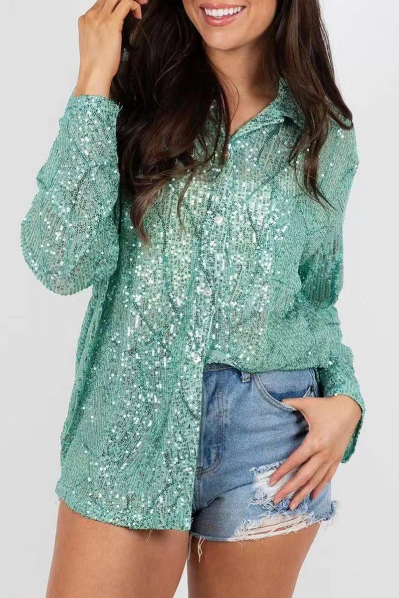 Leny - Élégante blouse polo à manches longues avec boutons et sequins