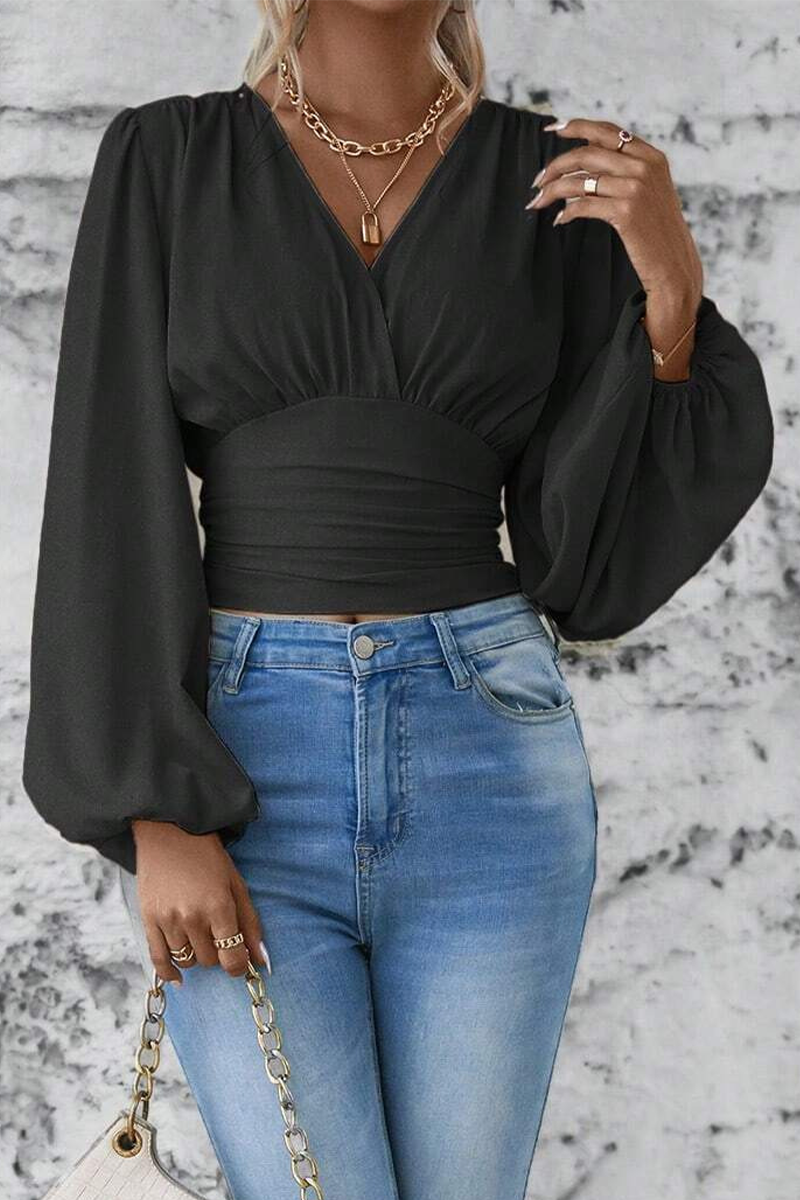 Emmie - Blouse stylée avec col en V et manches longues évasées