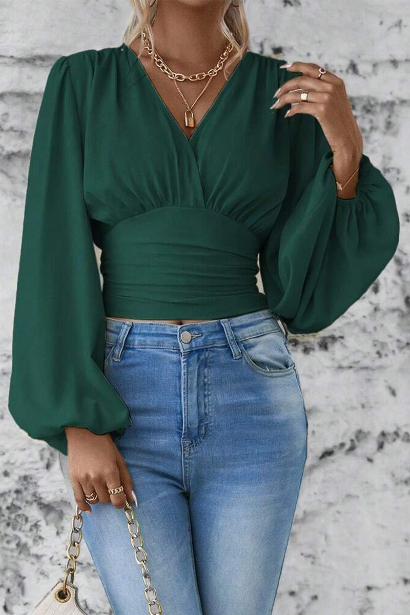 Emmie - Blouse stylée avec col en V et manches longues évasées