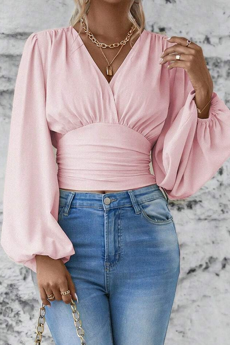 Emmie - Blouse stylée avec col en V et manches longues évasées