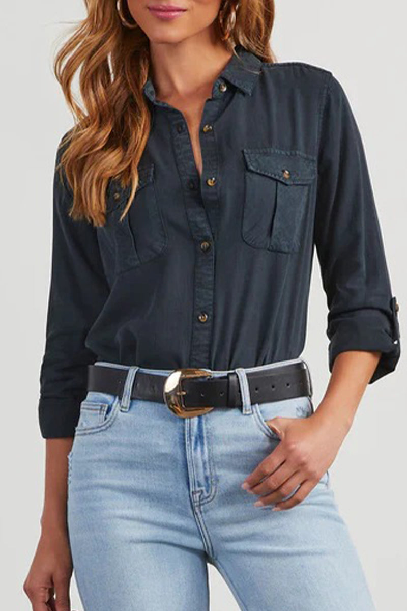 Rosalinda - Blouse décontractée à col rabattu et manches longues boutonnées