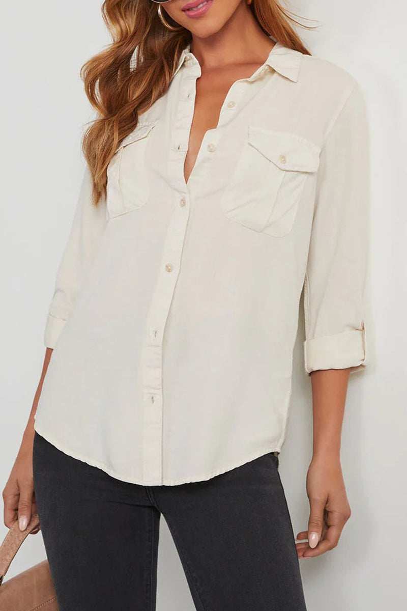 Rosalinda - Blouse décontractée à col rabattu et manches longues boutonnées