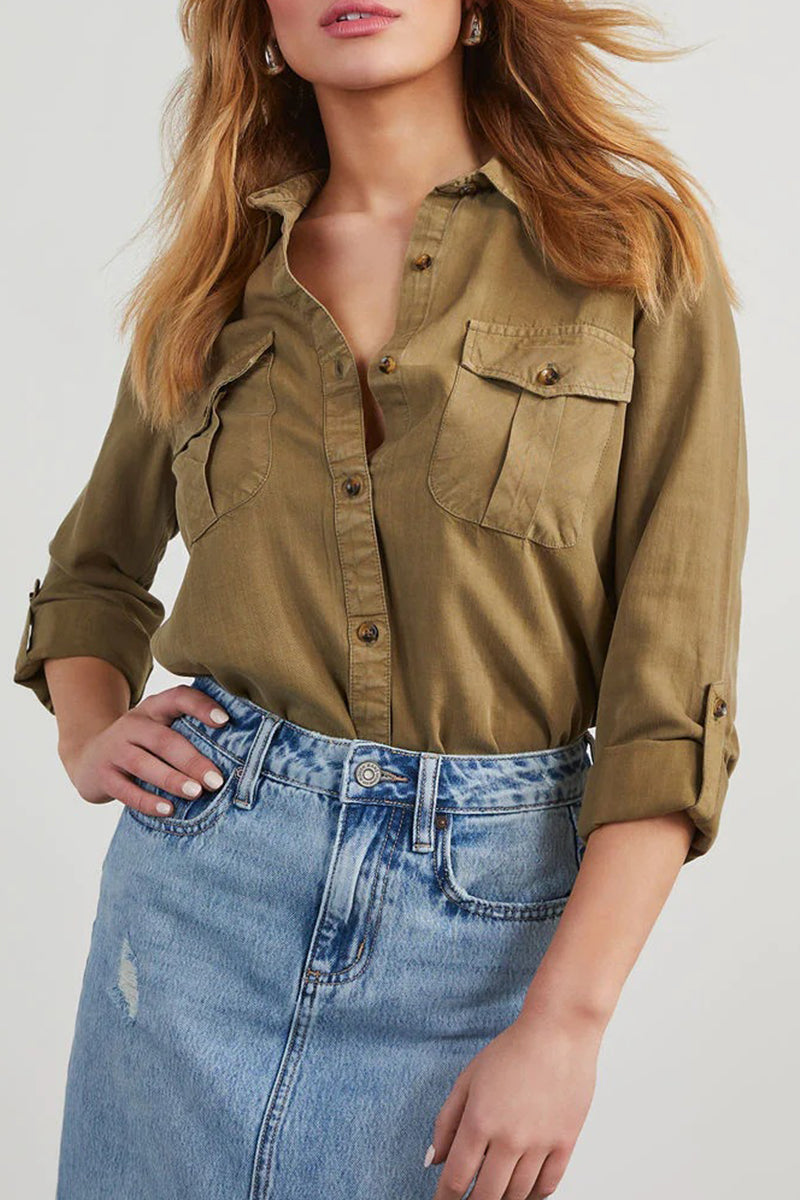 Rosalinda - Blouse décontractée à col rabattu et manches longues boutonnées