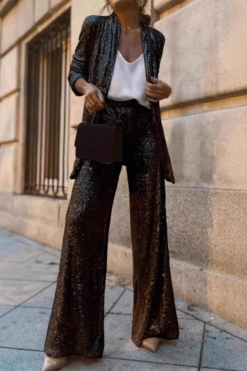 Kiara - Ensemble élégant veste ouverte à paillettes et pantalon large