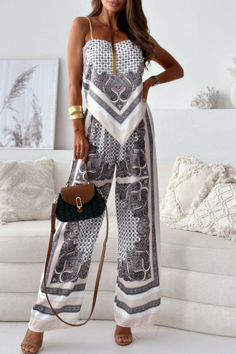 Fatima - Ensemble décontracté avec top sans manches dos nu et pantalon à imprimé géométrique