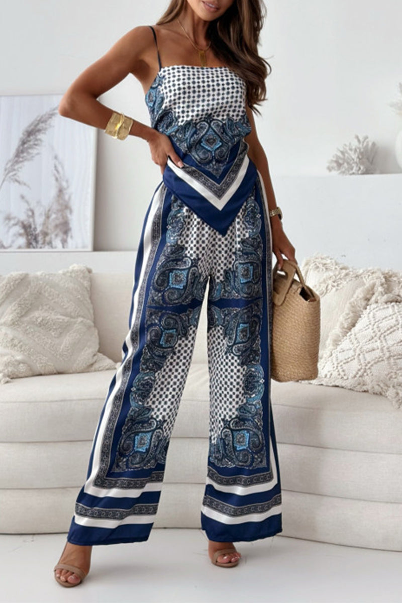 Fatima - Ensemble décontracté avec top sans manches dos nu et pantalon à imprimé géométrique