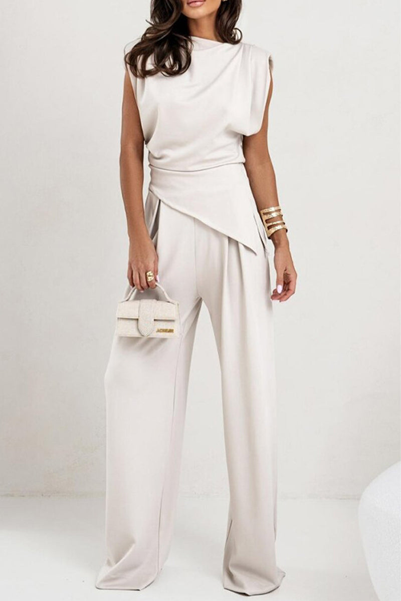Madeleine - Ensemble élégant blouse sans manches et pantalon plissé