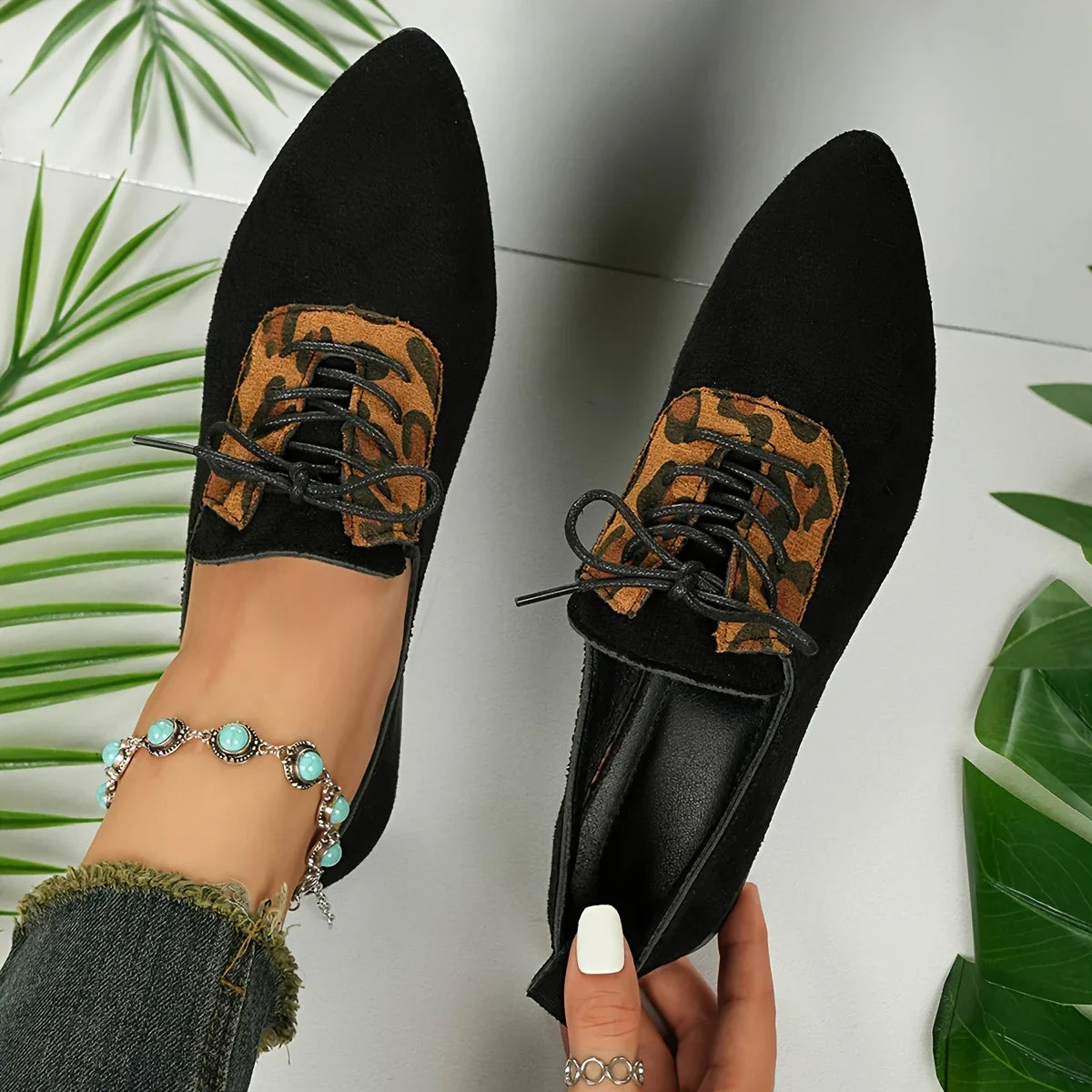 Odelia - Chaussures à bout pointu à imprimé léopard pour femmes