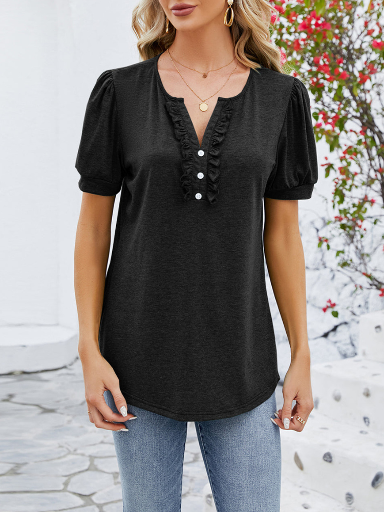Krista - Blouse décontractée à manches courtes avec volants