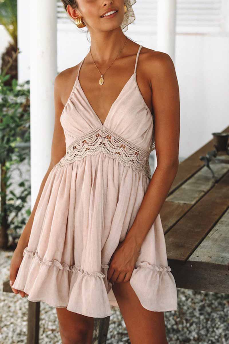 Kirsten - Robe courte en dentelle sans manches et dos nu casual
