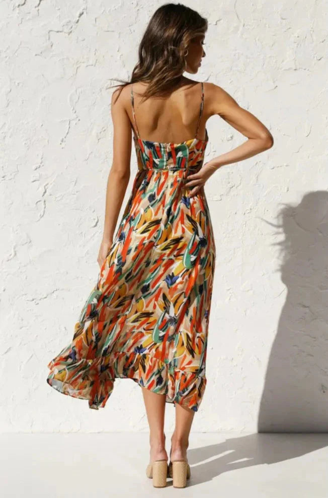 Odisa - Robe d'été imprimée sans manches avec col en V