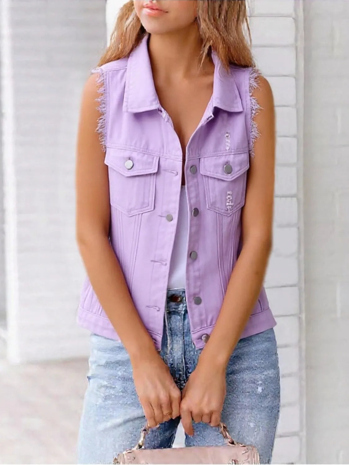 Danica - Gilet en jean effiloché sans manches