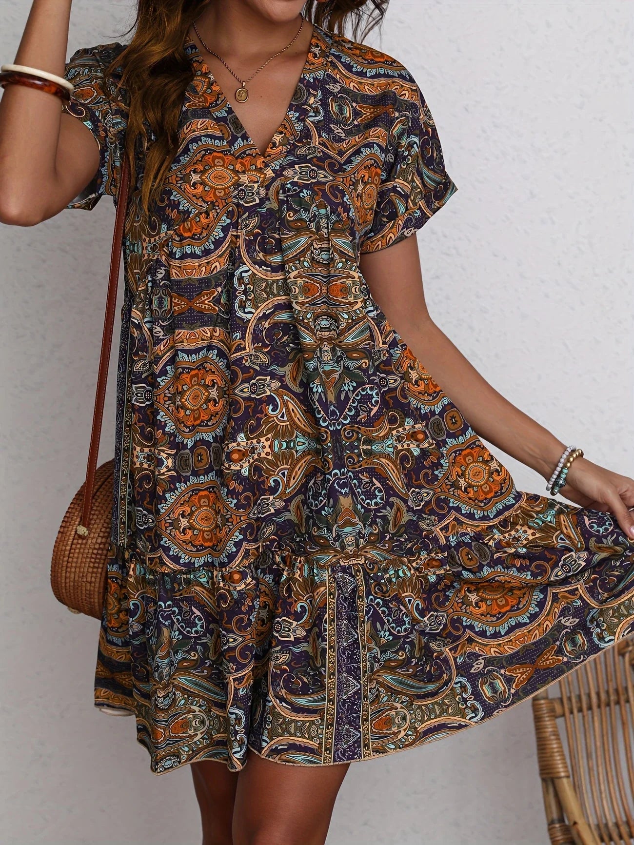 Kimberley - Robe imprimée à manches courtes et col en V
