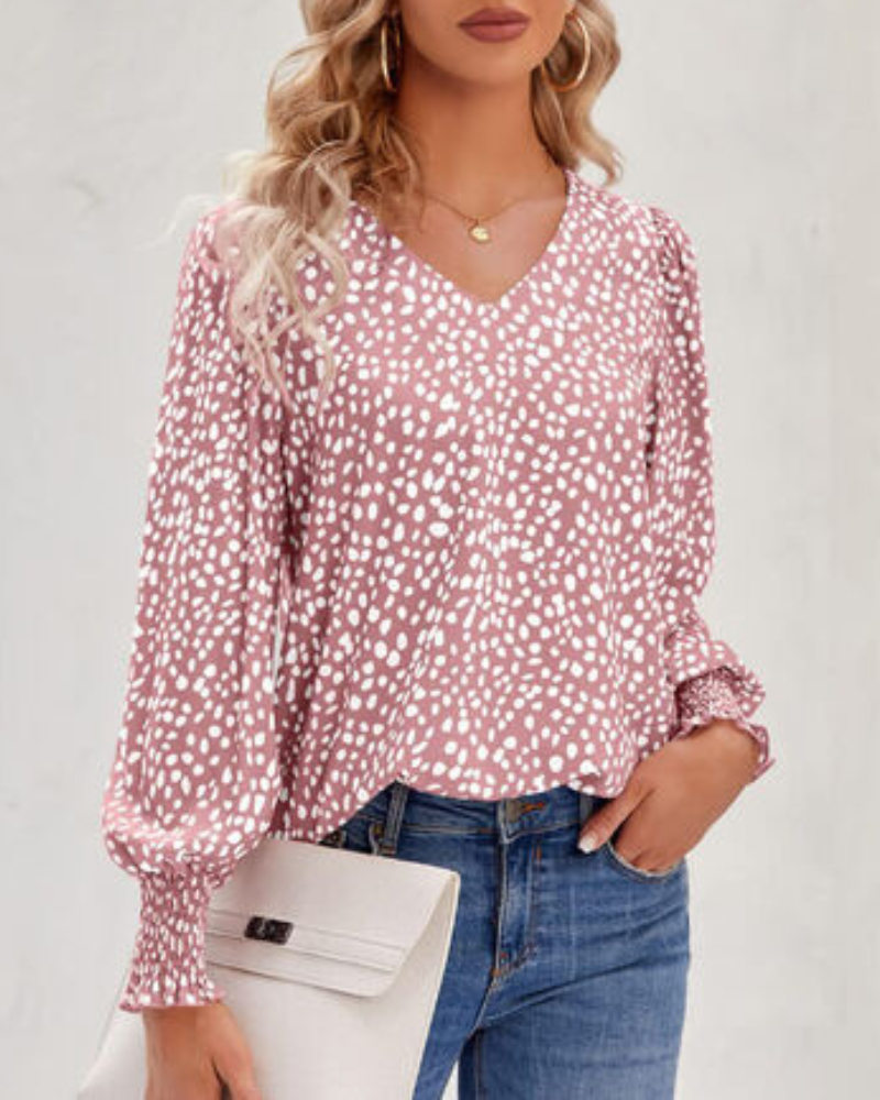 Maureen - Blouse élégante imprimée avec col en V et manches bouffantes