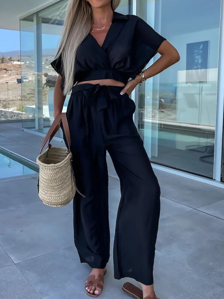 Chesca - Élégant ensemble top et pantalon à col en V