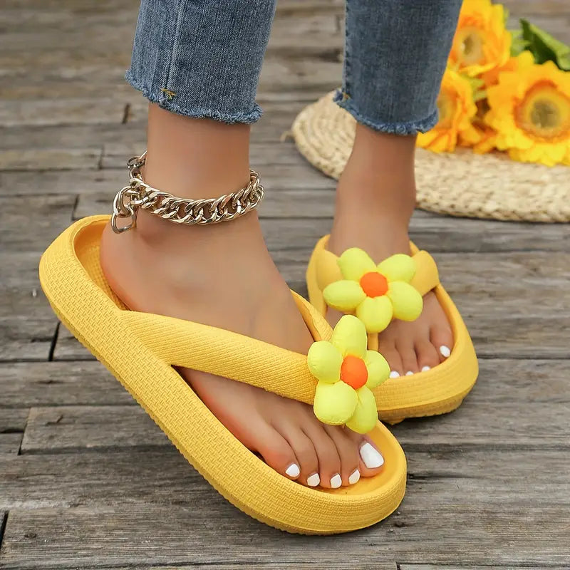 Erin - Pantoufles pour femmes avec décoration en forme de tournesol