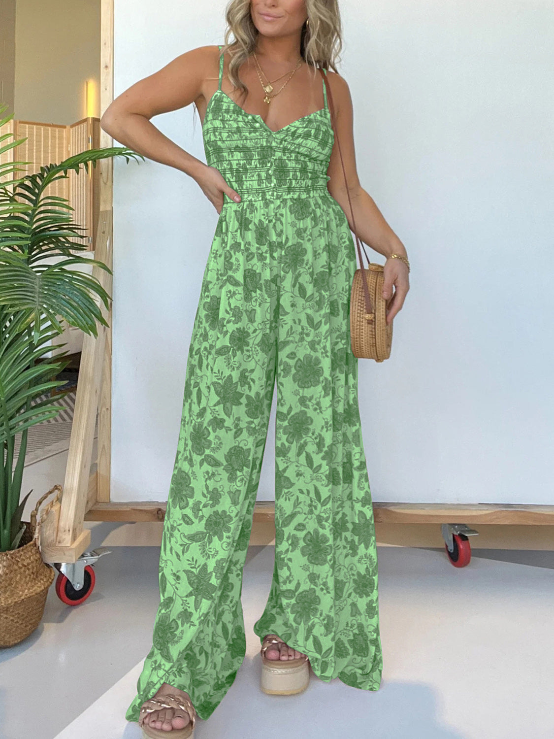Jana - Combinaison fleurie stylée à bretelles et jambes larges