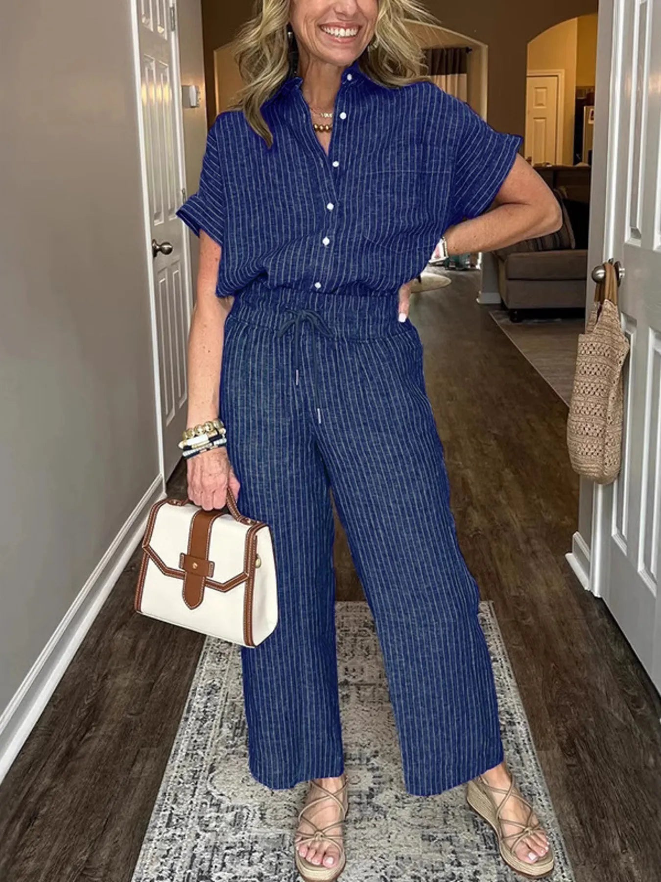 Malou - Ensemble décontracté avec chemise ample boutonnée et pantalon large