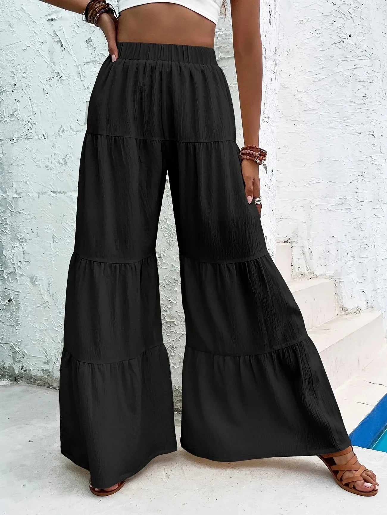 Ardella - Pantalon large à ourlet volant pour femmes