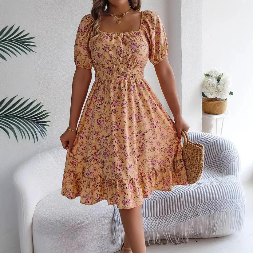 Vivian - Robe fleurie féminine à manches bouffantes